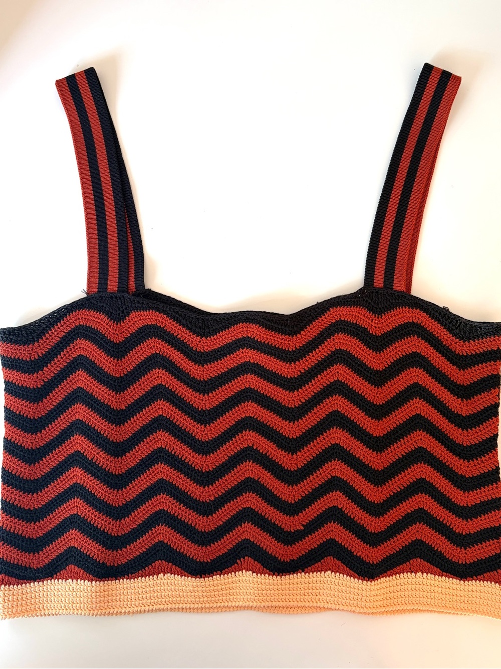 Scotch & Soda Rust and Black Striped Knit Crop Tank with peach hem